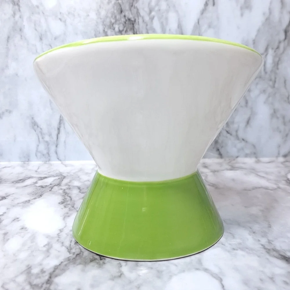 Mellow & Mod Cat Drinking Water Tall Bowl Meow-Tini Handcrafted Green/White